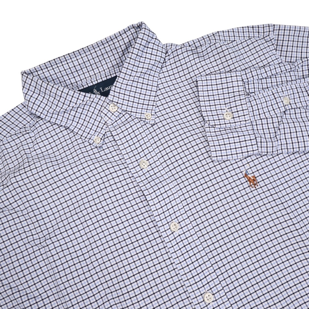RALPH LAUREN Men's L Blue White Micro Check Classic Fit Button Down Dress Shirt
